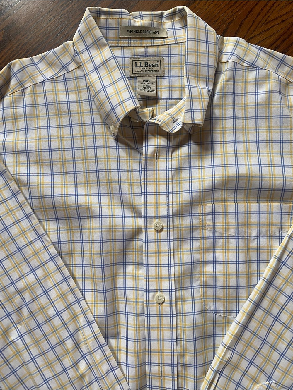 L.L. Bean Yellow and Blue Plaid Button-Down Shirt